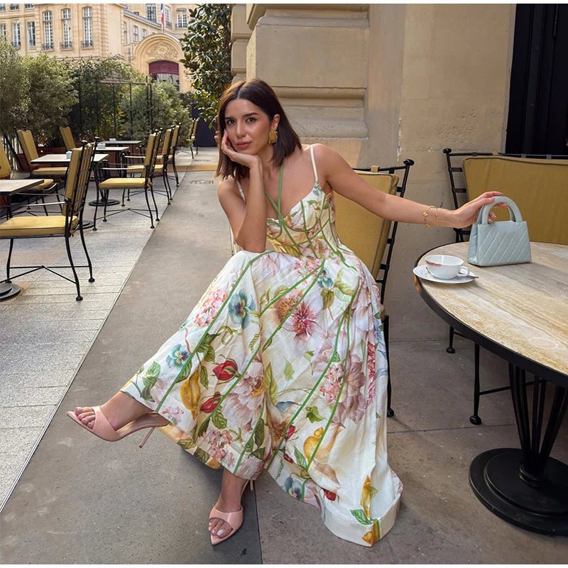 Fashion Women Dress Floral Printed Halter Tube Tops Sleeveless Lace Up Waist-Closed Female Dresses 2026 Summer Lady Robe