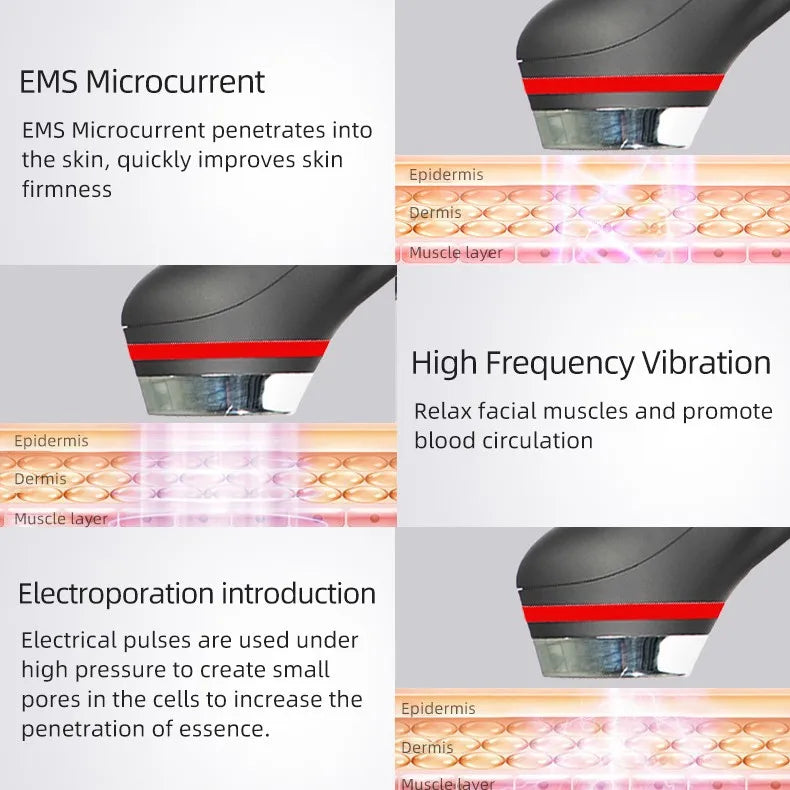 5 Color Portable LED Facial Beauty Device EMS Microcurrent Lifting Face Neck therapy Wand LED Vibration Massager Skin Tool