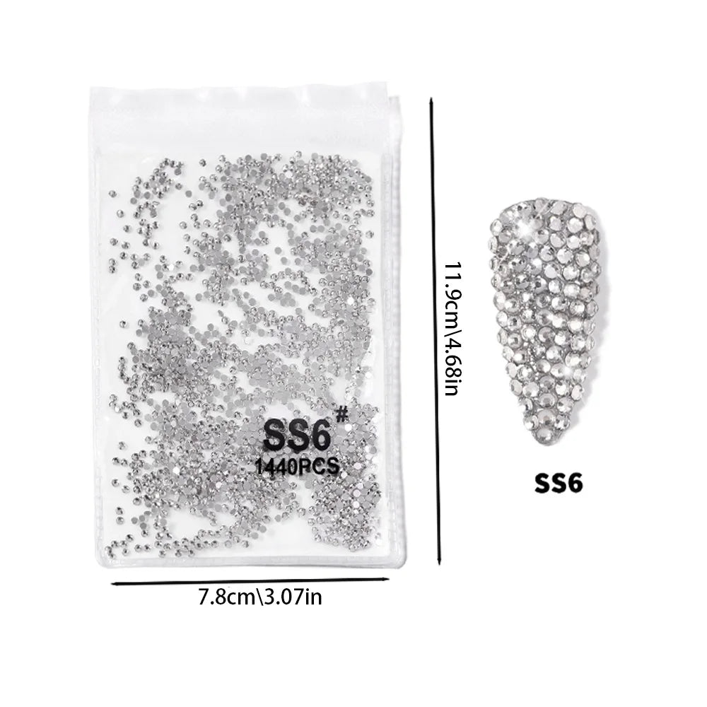 1440pcs Nail Clear/AB Glass Strass FlatBack Crystal Rhinestone (SS3-SS30)3D Nail Gem Stones Non-HotFix Nail Rhinestone