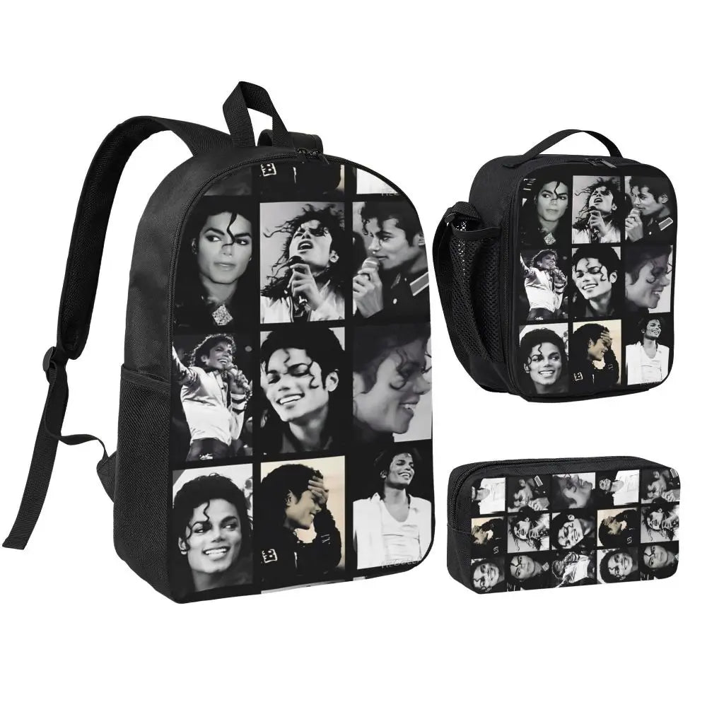 MJ 3pecs/set Backpack for Student High School Daypack Lunch bag Pencil Case