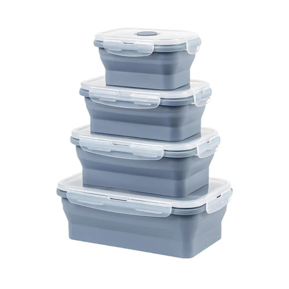 4pcs Microwaveable Silicone Lunch Box Large Capacity Rectangular Food Storage Container with Lid High-temperature Resistant