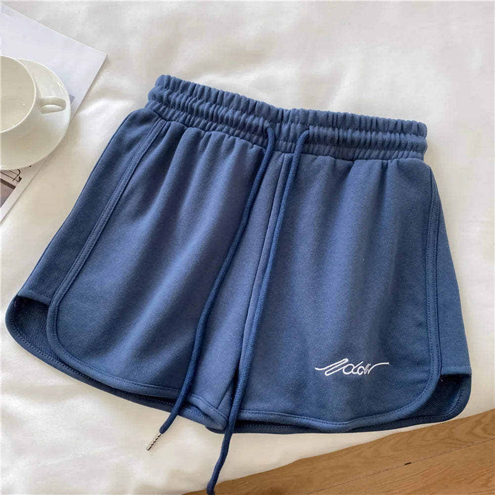 High-Waisted Elastic Women Sports Shorts for Running Fitness Casual Home Use Loose Fit Polyester Spandex Shorts
