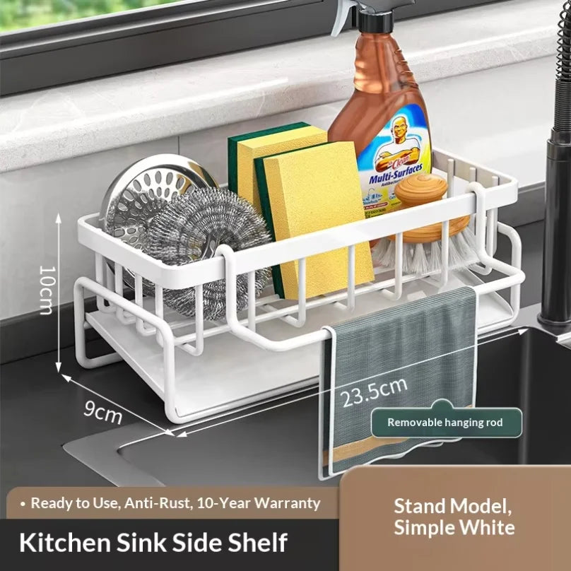 Kitchen Storage Rack and Cloth Holder, Household Sink Draining Basket, Multifunctional Countertop Sponge and Dish Soap Organizer