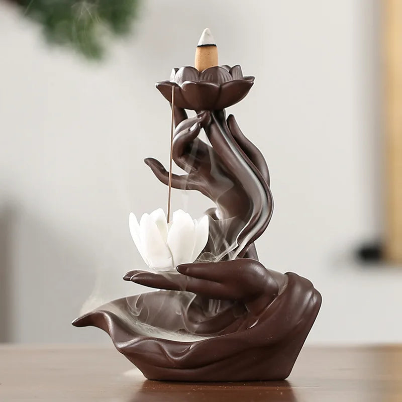 Newest Celadon Backflow Incense Fountain Antique Lotus Incense Burner for Incense Sticks Holder Gothic Decor Zen Bergamot Stove