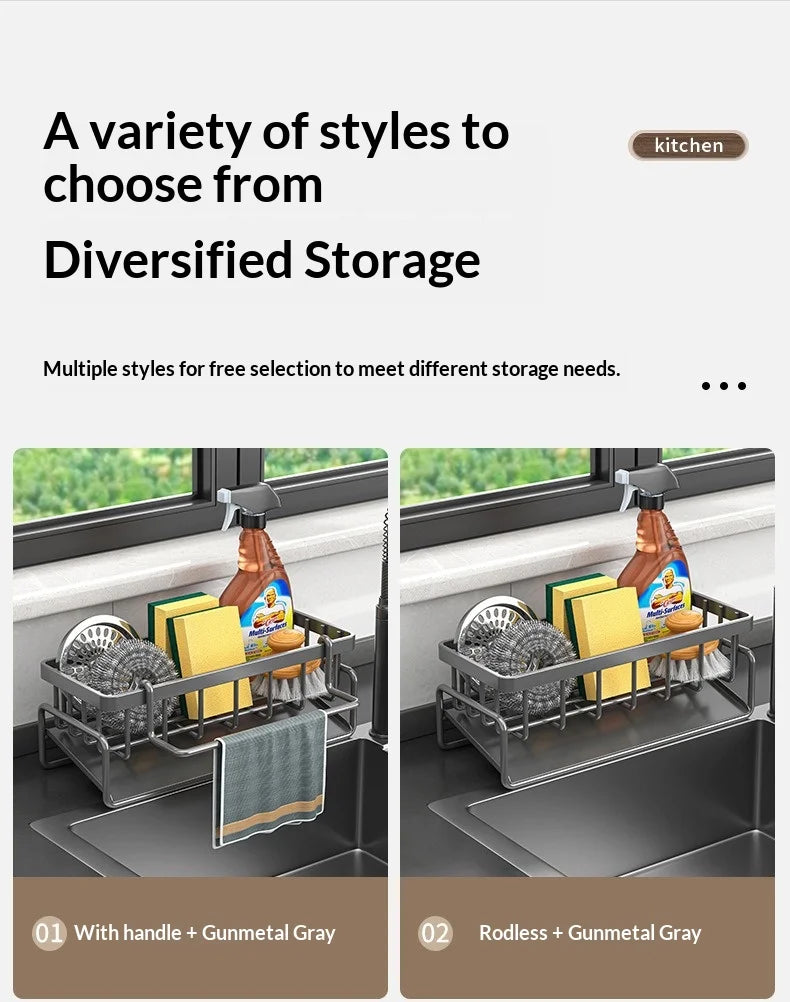 Kitchen Storage Rack and Cloth Holder, Household Sink Draining Basket, Multifunctional Countertop Sponge and Dish Soap Organizer