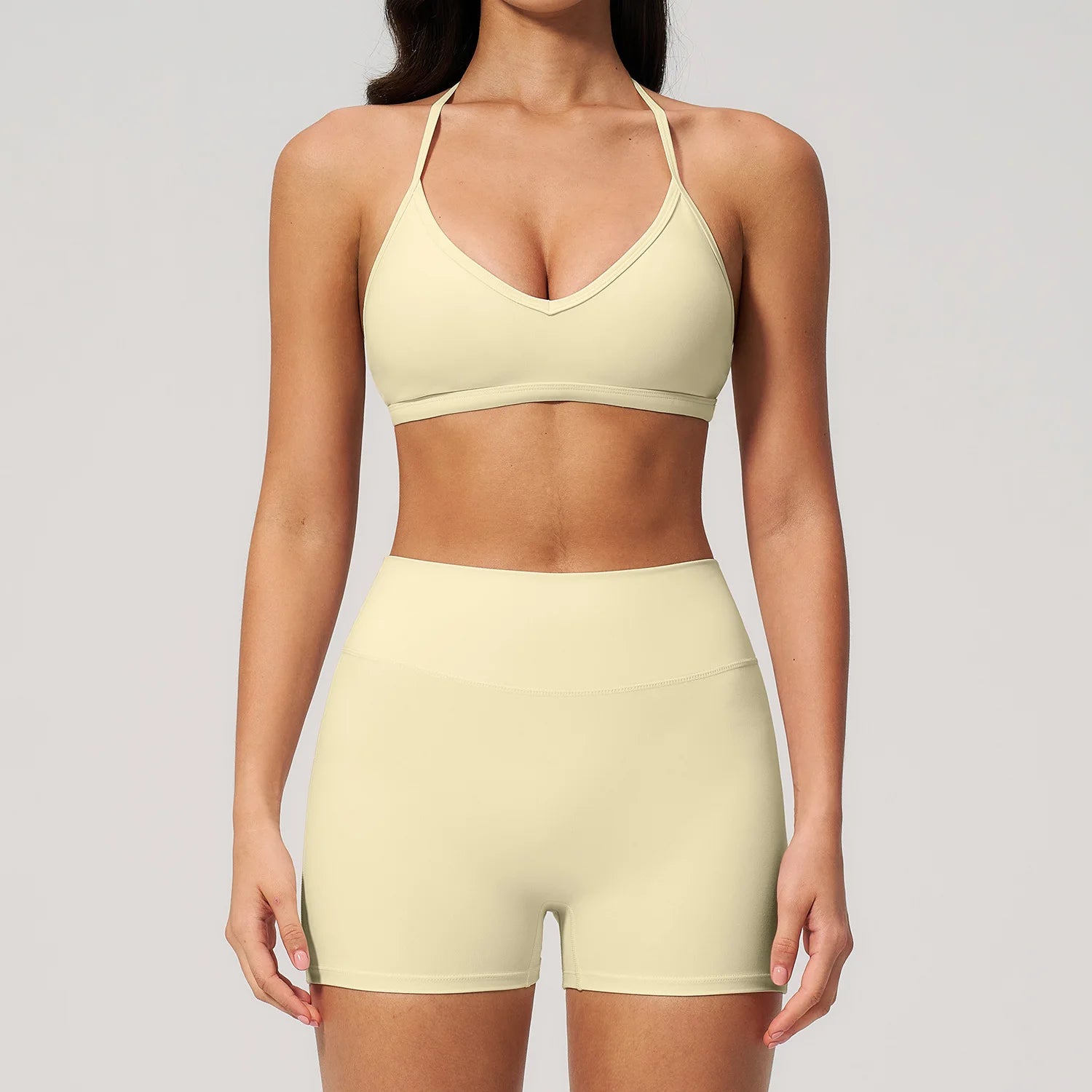 2 Pieces Yoga Set Women Tracksuit Backless Halter Tops High Waist Shorts Gym Suits Fitness Sportswear Workout Sets Athletic Wear