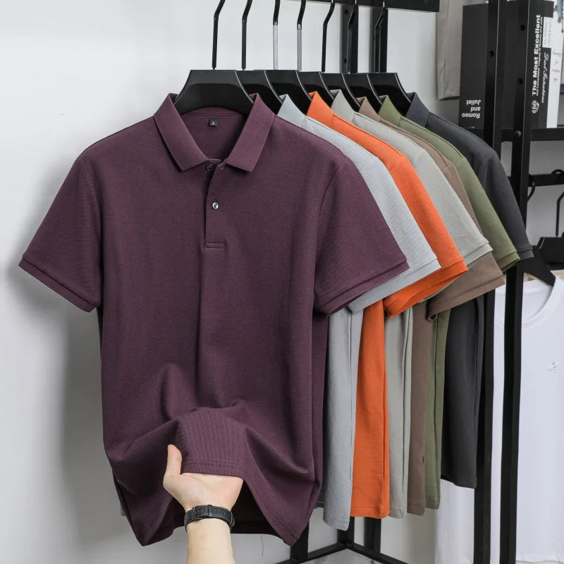 100% Pure Cotton Boutique Short-Sleeved High-End Men's Polo Shirt Summer High-Quality Solid Color Tops Business Casual T-Shirt