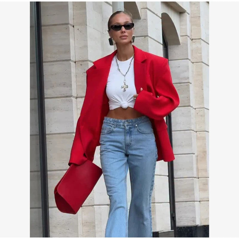 Dark Burgundy Waist-Cinching Shoulder Pad Blazer 2026 Women's Stand Collar Button Design Height-Enhancing Slimming Commute Coat