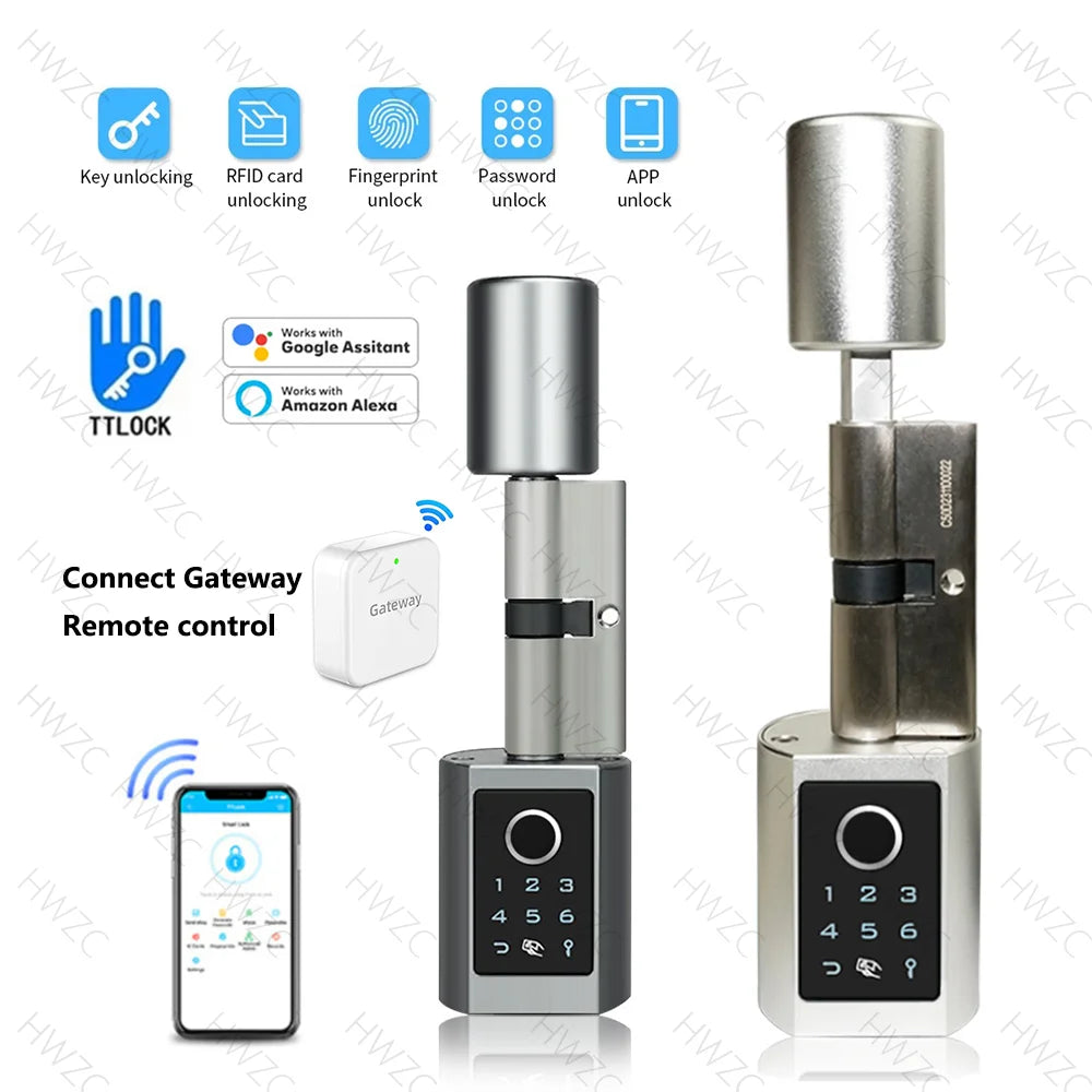 Easy Replacement Cylinder Smart Lock APP TTlock Bluetooth Fingerprint Password NFC Unlock Auto Lock/ Unlock Security Protection