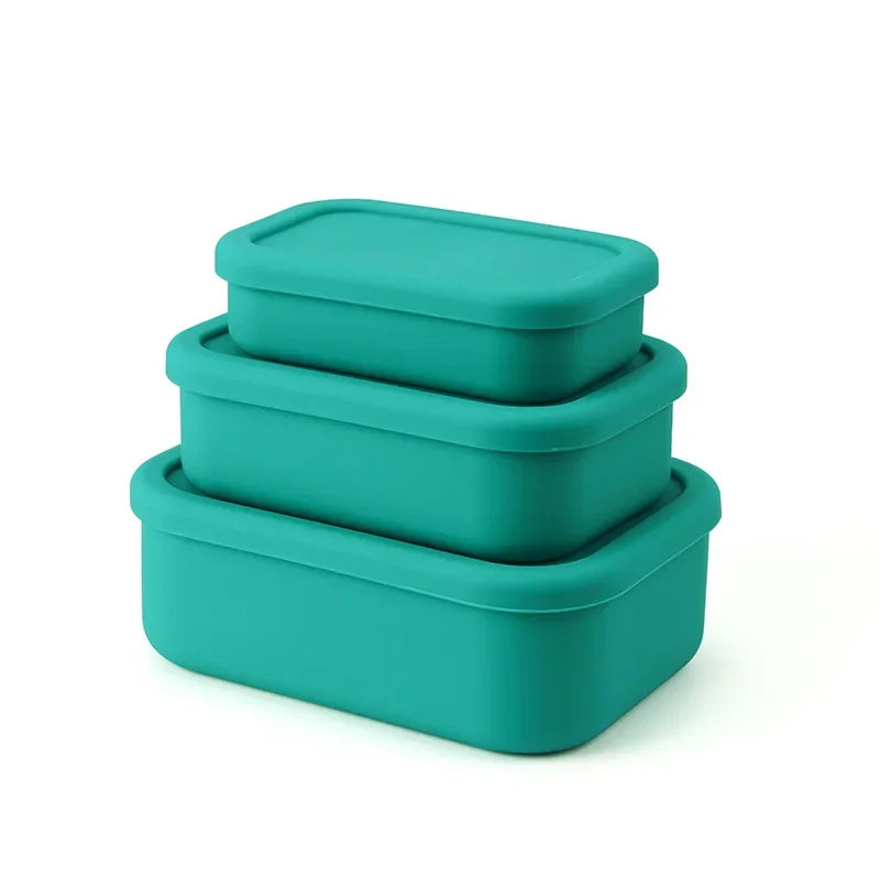 3Pcs/set(300ml+700ml+1300ml) Silicone Lunch Box,Microwaveable Bento Box,Food Container With Lid For School Work Travel Leakproof