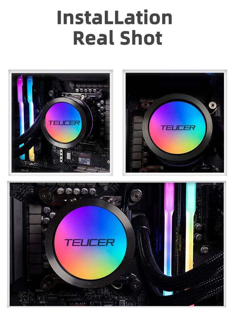 TEUCER AF-S120 Water Cooler 120mm RGB Fan Liquid Heatsink Integrated Radiator Cpu Cooling for Intel LGA115x 1200 1700 2011
