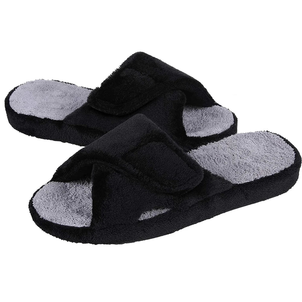 Litfun Open Toe House Slippers For Women New Corduroy Indoor Flat Slides With Adjustable Strap Four Season Lady Orthopedic Shoes