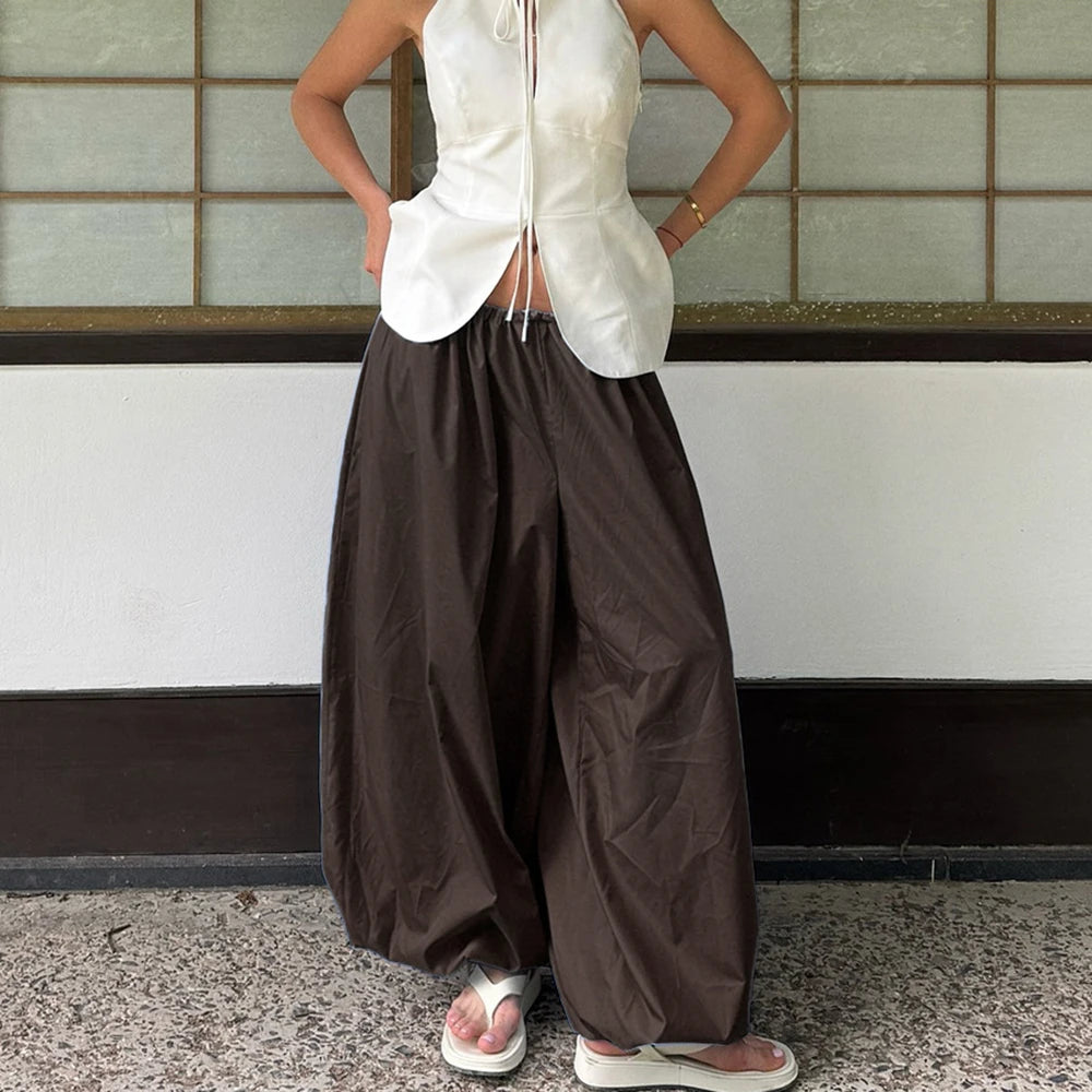 Tuularose Loose Solid Leg-Length Pants For Women Pleated High Waist 2025 Summer Female Fashion Office Lady Casual Bloomer Pants