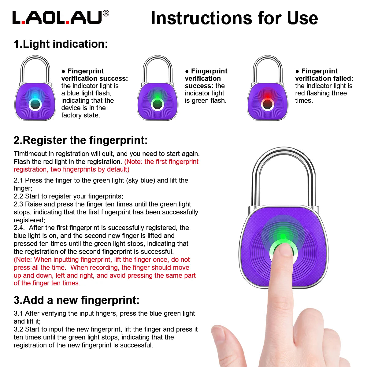Fingerprint Smart Padlock Keyless Biometric Lock Waterproof USB Rechargeable 0.5s Unlock 20 Fingerprints, Cabinet Luggage Door