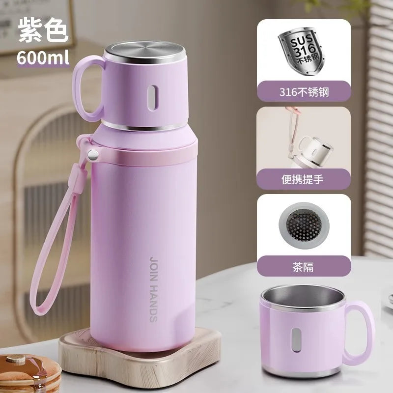 600ml Stainless Steel Coffee Cup Travel Thermal Mug Leak-Proof Thermos Bottle Tea Coffee Mug Office Business Style Thermos