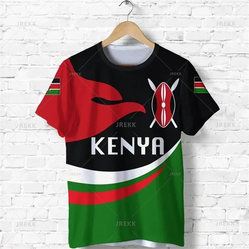 3D Kenya National IndependenceDay Printed T Shirt The Republic-of Kenya Emblem Falg Graphic Short Sleeves Vintage Tee Shirts Top
