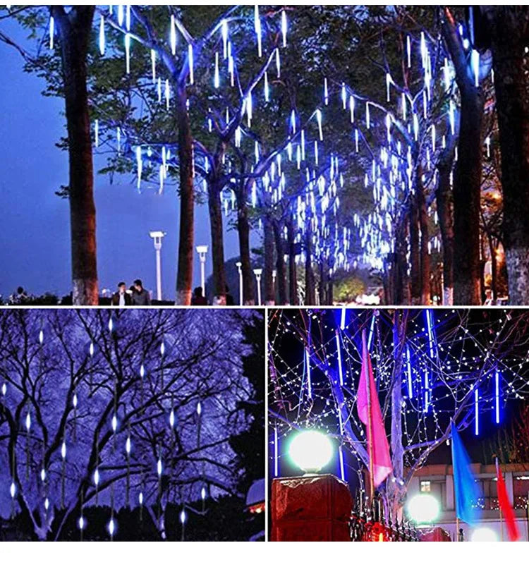 Solar Falling Star Meteor Lights 30CM8Tubes-50CM8Tubes LED String IP54 Waterproof Warm White Blue Colorful 8 Modes Christmas LED