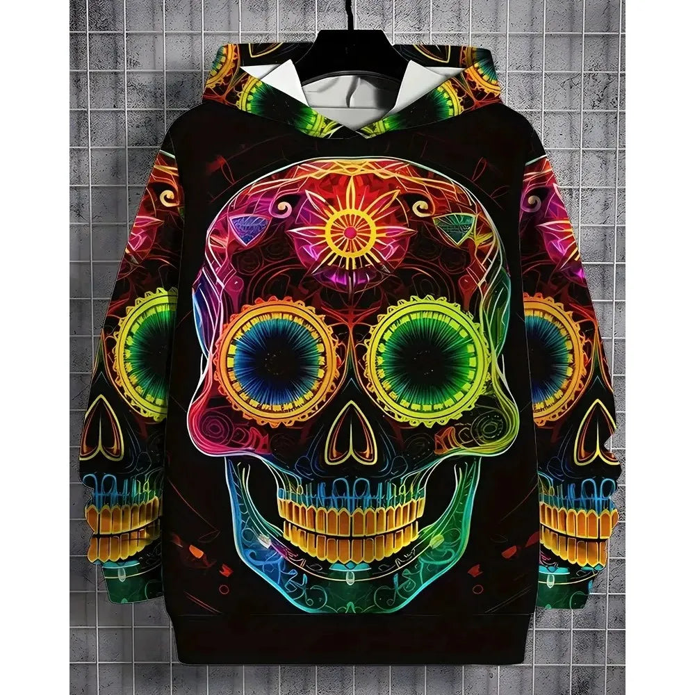 Vintage Cool 3D Print Skull Graphics Hoodie Drawstring Comfortable Super Dalian Long Hoodie Sweatshirt Spring And Autumn Clothes