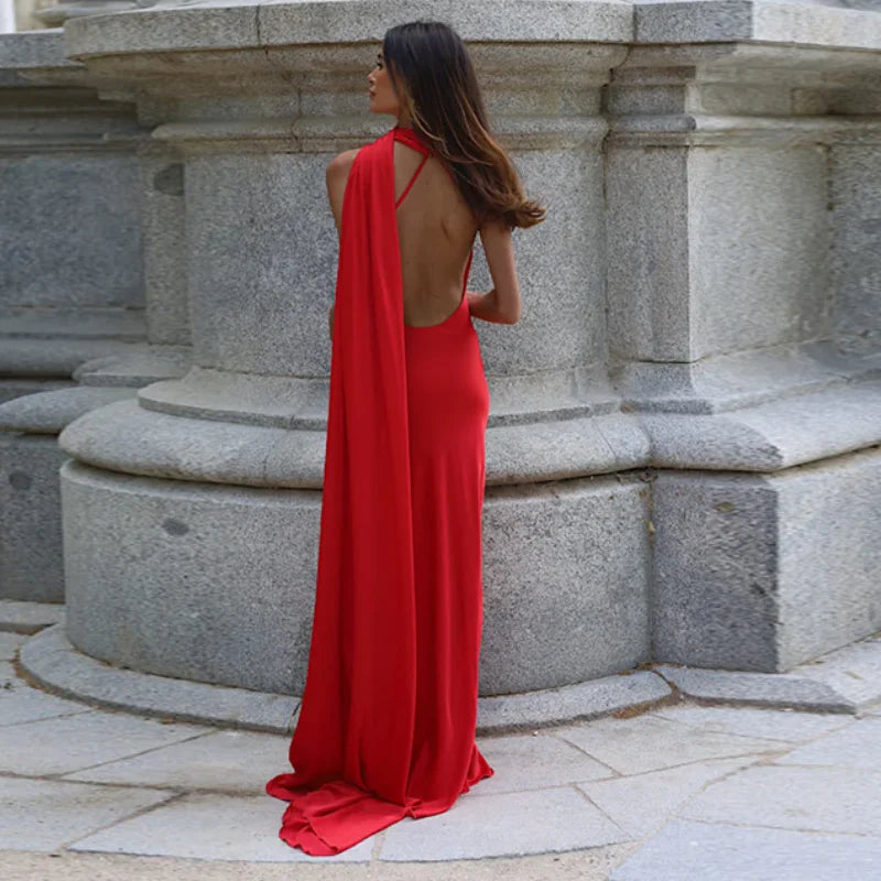 Backless Satin Long Sling Dress Women V Neck Sleeveless Slit Solid Sexy Party Dresses 2026 Summer Lady Vacation Evening Robes