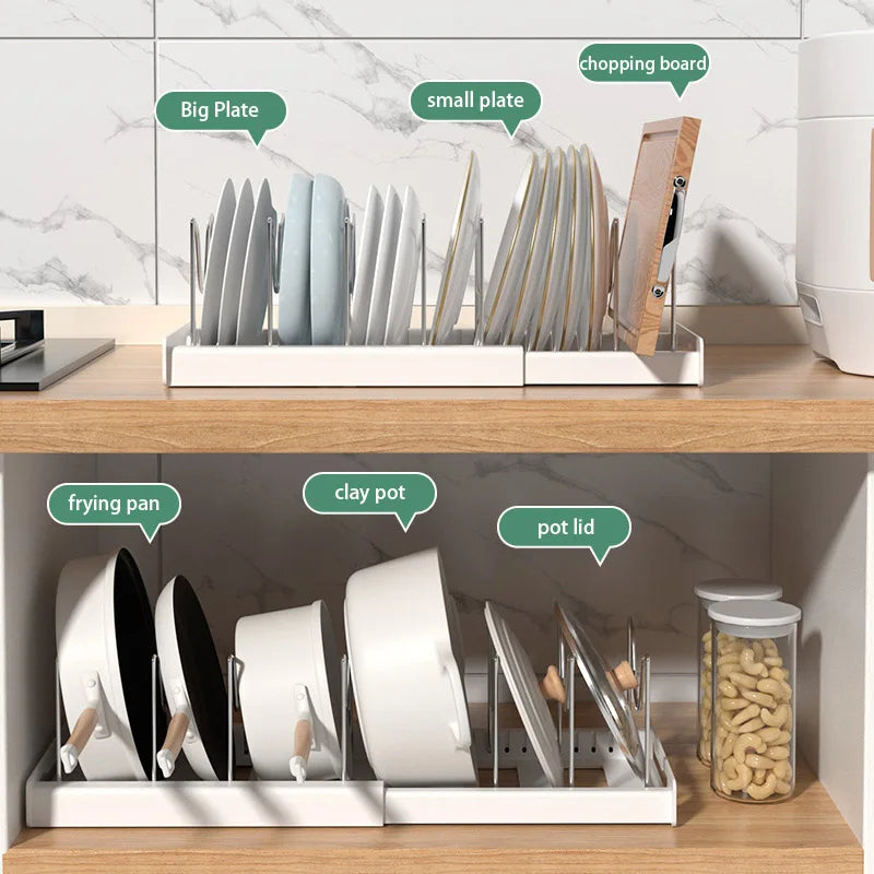 Expandable Kitchen Cabinet Pot Organizer - Adjustable Divider Rack, Multi-Use Storage Solution for Pots, Pans and Lids
