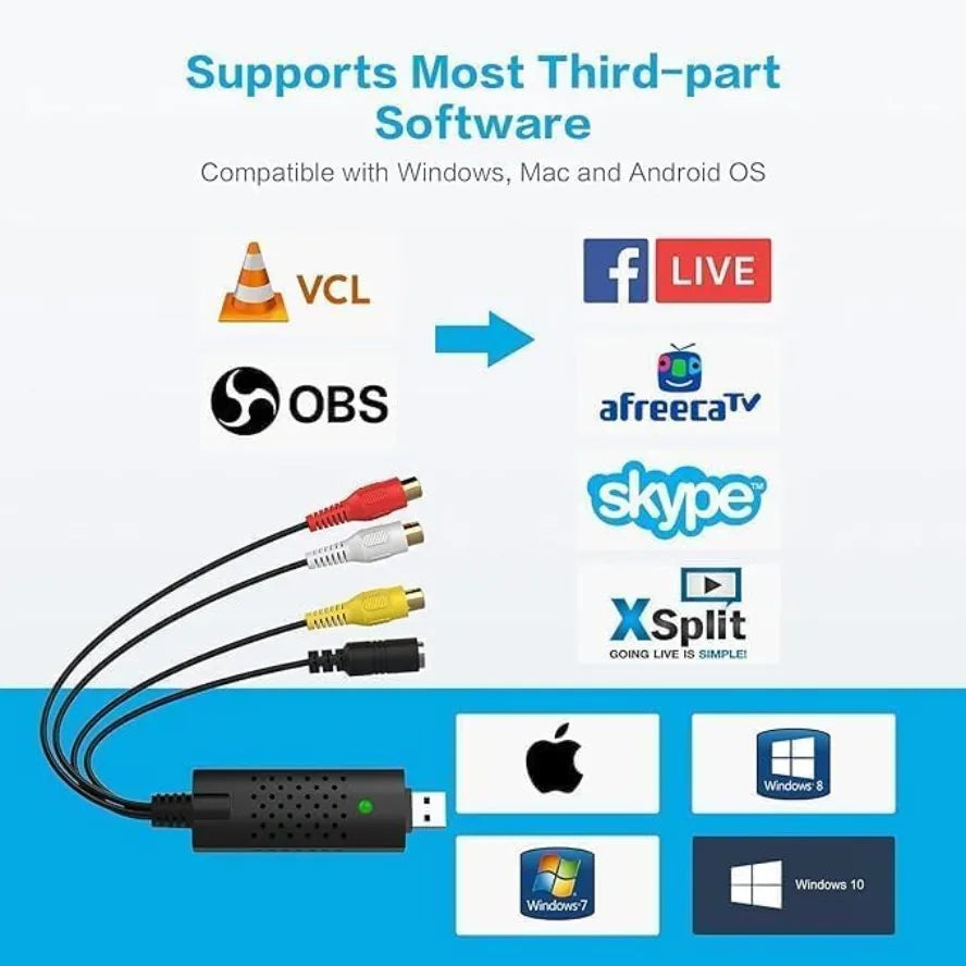 USB Audio Video Capture Card Adapter Video Converter with USB Cable VHS To Digital Converter for TV PC DVD VHS Capture Device