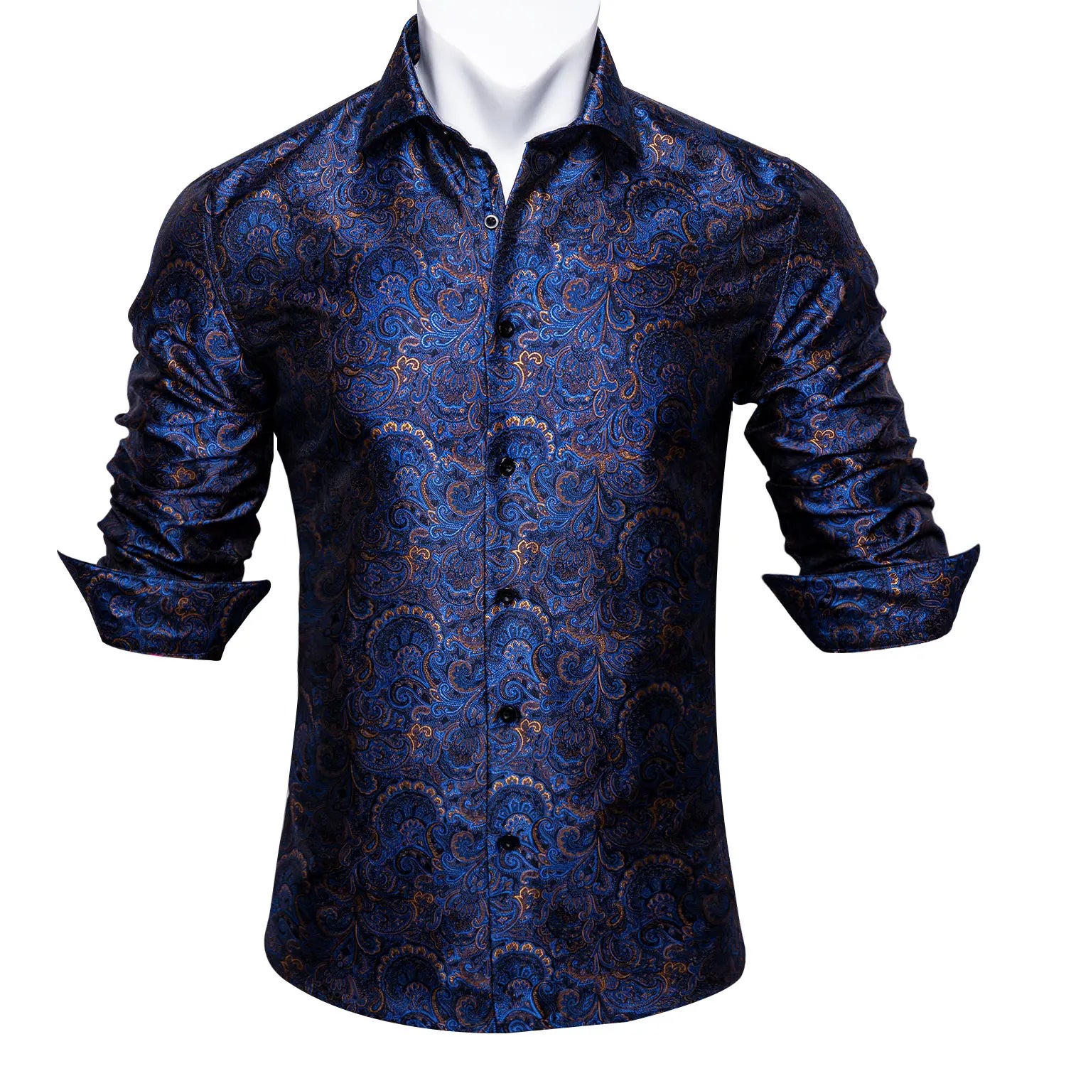 Gold Paisley Bright Shirts Men Autumn Long Sleeve Casual Flower Shirts For Men Designer Fit Dress Shirts BCY-07