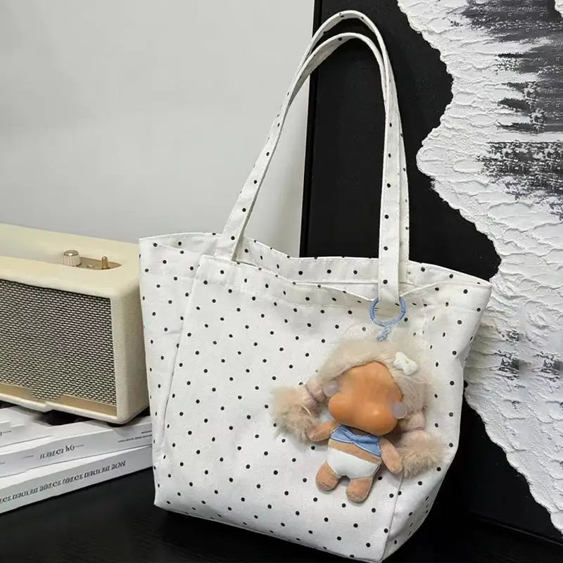 ★▲Large Capacity Polka Dot Tote Bag for Women Durable Canvas Ideal for Work and Shopping