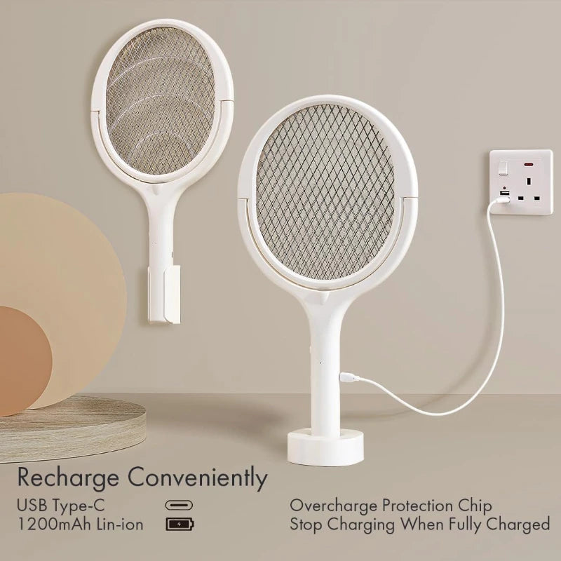 5‑in‑1 Fast‑Charging Mosquito Swatter Racket with Battery‑Powered Lamp, ABS Adjustable Handle for Outdoor Use