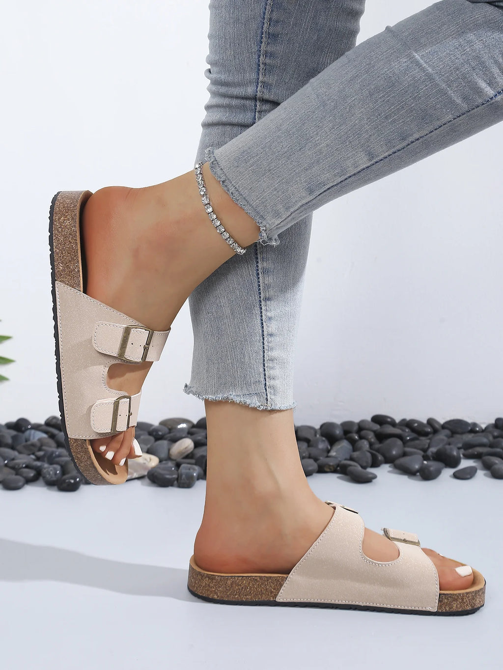 2026 Slippers for Women Cork Beach Sandals Outdoor Clogs with Adjustable Buckle Women Shoes Platform Slippers Flats Slides Women