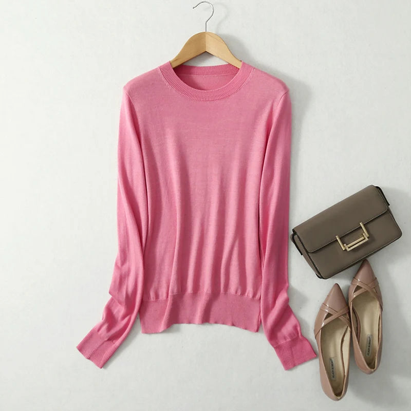 SuyaDream Woman Basic Sweaters Silk and Cashmere Blend O neck Pullovers Solid Sweaters 2024 Fall Winter Bottoming Shirts