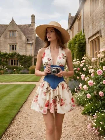 American Style Backless Denim Dress, Zippered Waist Cinching, Flared Hem, Sleeveless Short Dress, Fashionable Spring & Fall