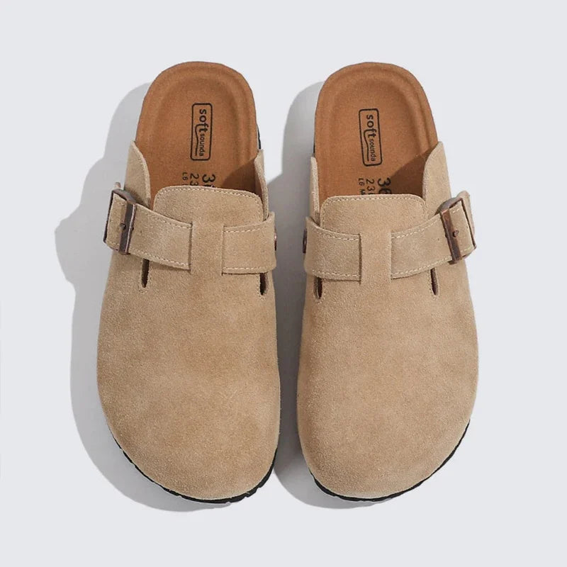 New Summer Cork Clogs Slippers Sandals Classic Soft Footbed Suede Sandals With Arch Support Adjustable Buckle Sandals
