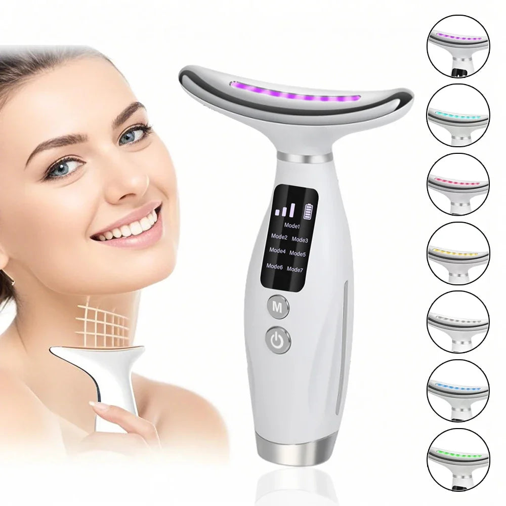 EMS micro current neck beauty instrument, 7-color facial massager, through vibration to enhance facial neck care