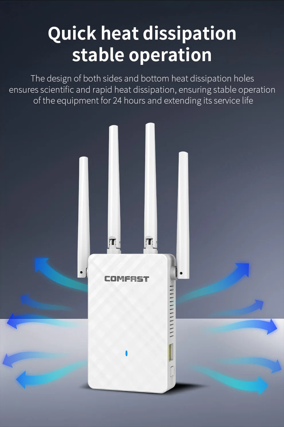 COMFAST 300Mbps WiFi Repeater Signal Booster 2.4GHz Wireless Internet Amplifier Long Range Extender with 4 Antennas for Home Off