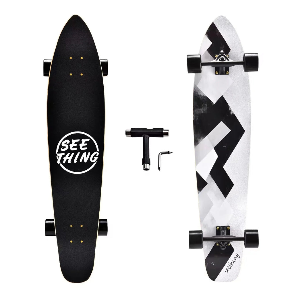 42 Inch Longboard Skateboard Complete Cruiser Single Kicktail Maple Wood for Adults Teens Beginners Dancing Street Sports