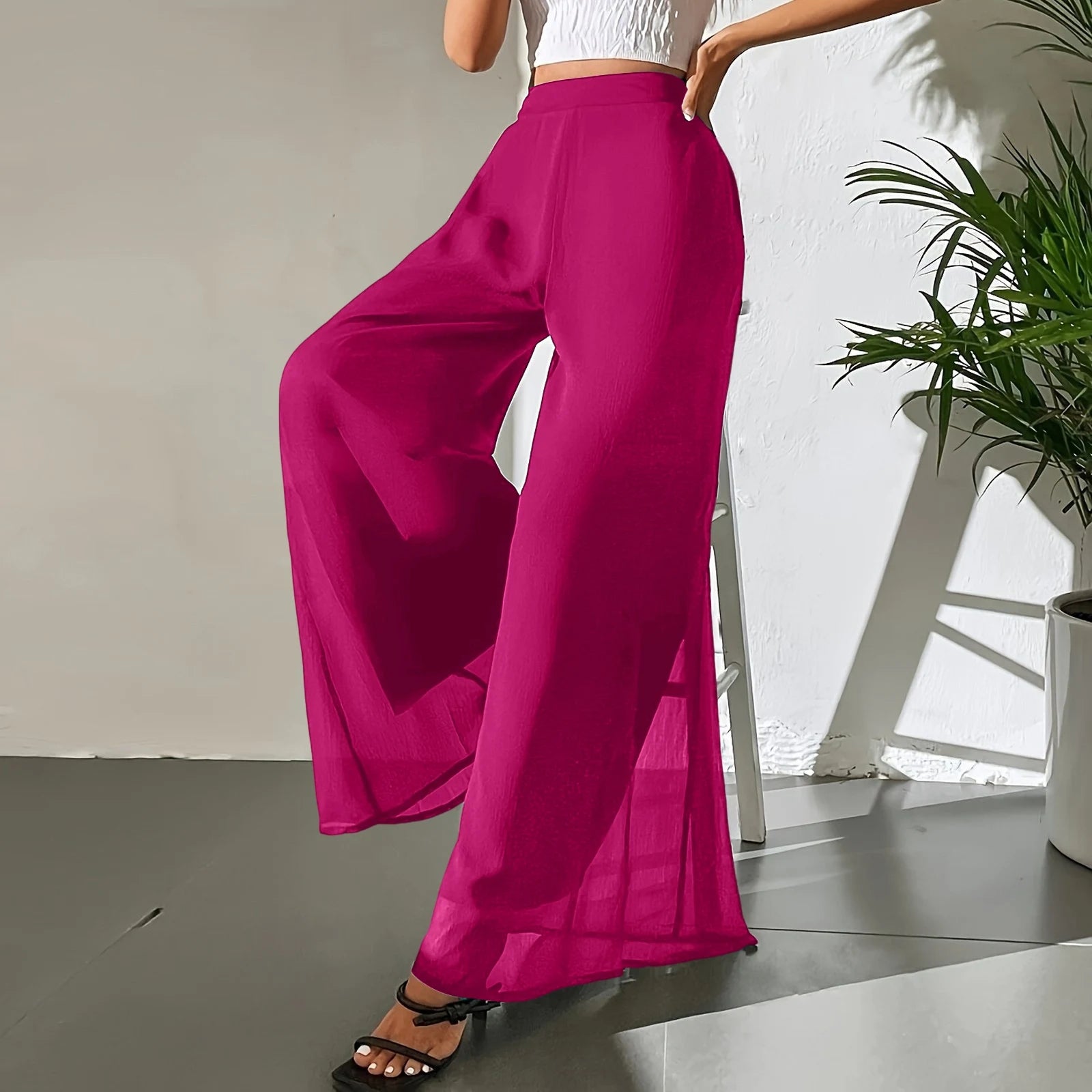 New Mom's Loose Pants Summer Fashion Versatile Ice Silk Chiffon Wide Legged Pants Women's Straight Casual 9-point Trousers