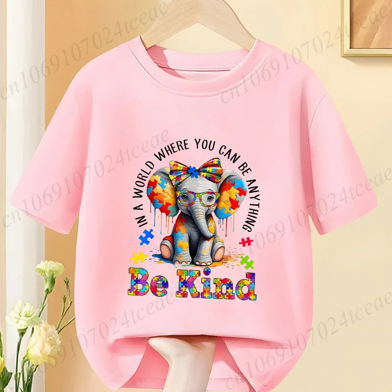 Elephant Autism Awareness Puzzle Adults Kids T-Shirt Fashion Acceptance Neurodiversity Shirt Summer Short Sleeve Tees