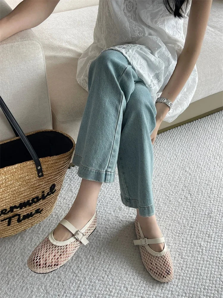 Eilyken Summer Women Cosy Mesh Flat Heels Shoes Round Toe Buckle Strap Casual Ladies Sandals Zapatos De Mujer