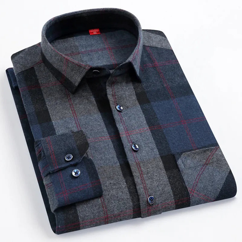 Pure Cotton Men's Plaid Shirt Long Sleeve Regular Fit Men Casual Oversized Shirt Leisure Autumn Spring Male Blouse New Plus Size
