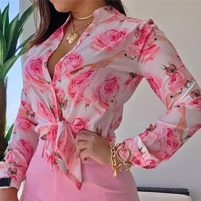 Women's Shorts Suit Summer Fashion Sexy V Neck Long Sleeve Shirts Slim Wear A Belt Elegant Female Blouse Office Two Piece Set
