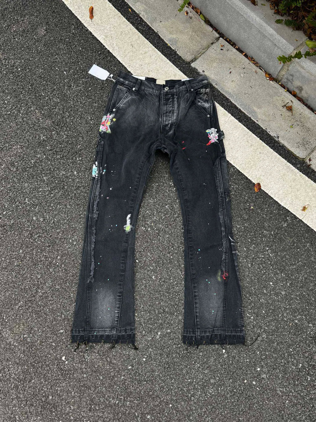 2025 Top Quality GPT Retro Distressed Soiled Ink-splashed Flared Jeans Men Casual Staight Washed Jeans Denim Pants Trousers