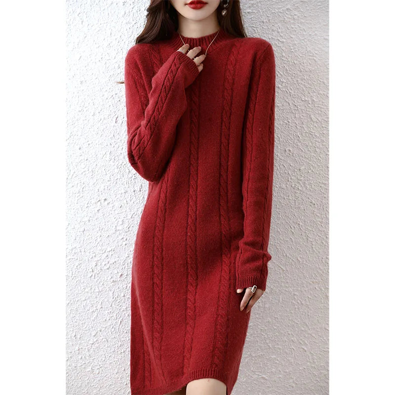 Cashmere Women's Sweater Knitted Dresses 100% Merino Wool Ladies Autumn Warm Elegant Dress Winter Female Pullovers Casual Skirts