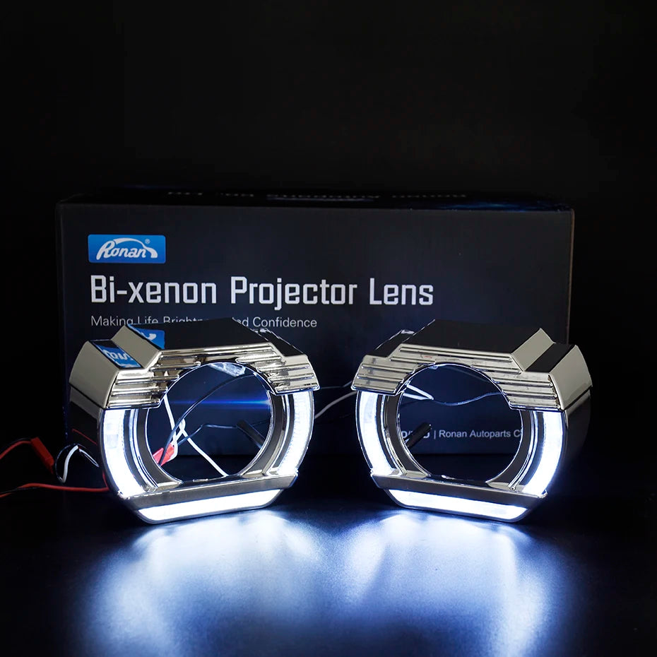 RONAN 2.5 inch LED Angel Eyes DRL Turn Signal Sliver Masks Shrods Covers Fitment 2.5 inch Projector Lens for Jetta BMS