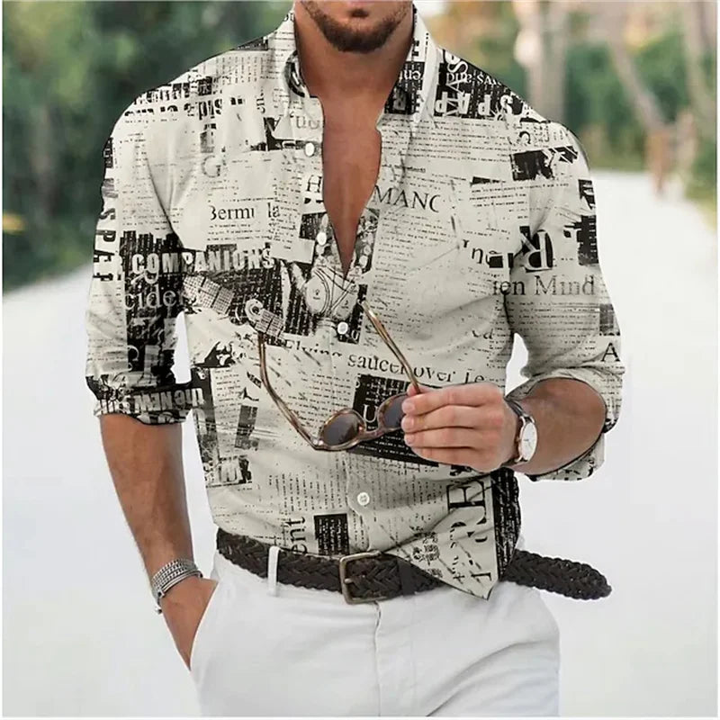 color Graphic of men's shirts lightened white 3D printed long-sleeved button clothing design aristocratic ball business shirt