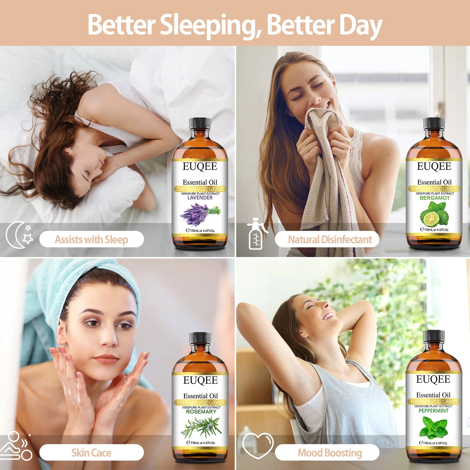 EUQEE 118ML Oregano Jasmine Lavender Essential Oil For Humidifier Diffuser Eucalyptus Aroma Oils For DIY Soap Candle