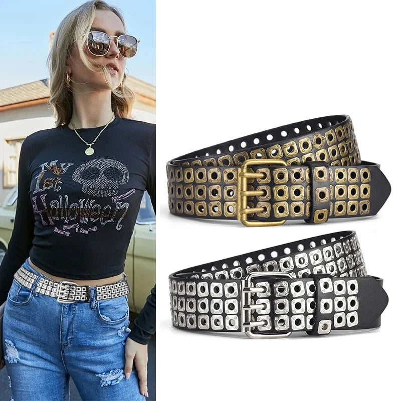 High Quality Hollow Rivet Designer Belt For Men And Women Gothic Accessories personality Punk Style Ideal choice for Gift  Jeans
