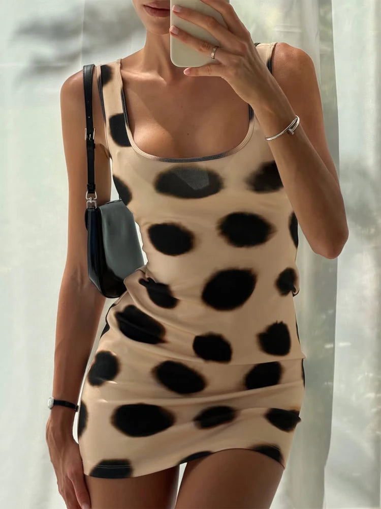 Sexy Printed Polka Dot Dress Retro Sheer Turn-down Collar Button Detachable Scarf Robe 2026 Summer Chic Y2k Women Casual Dresses