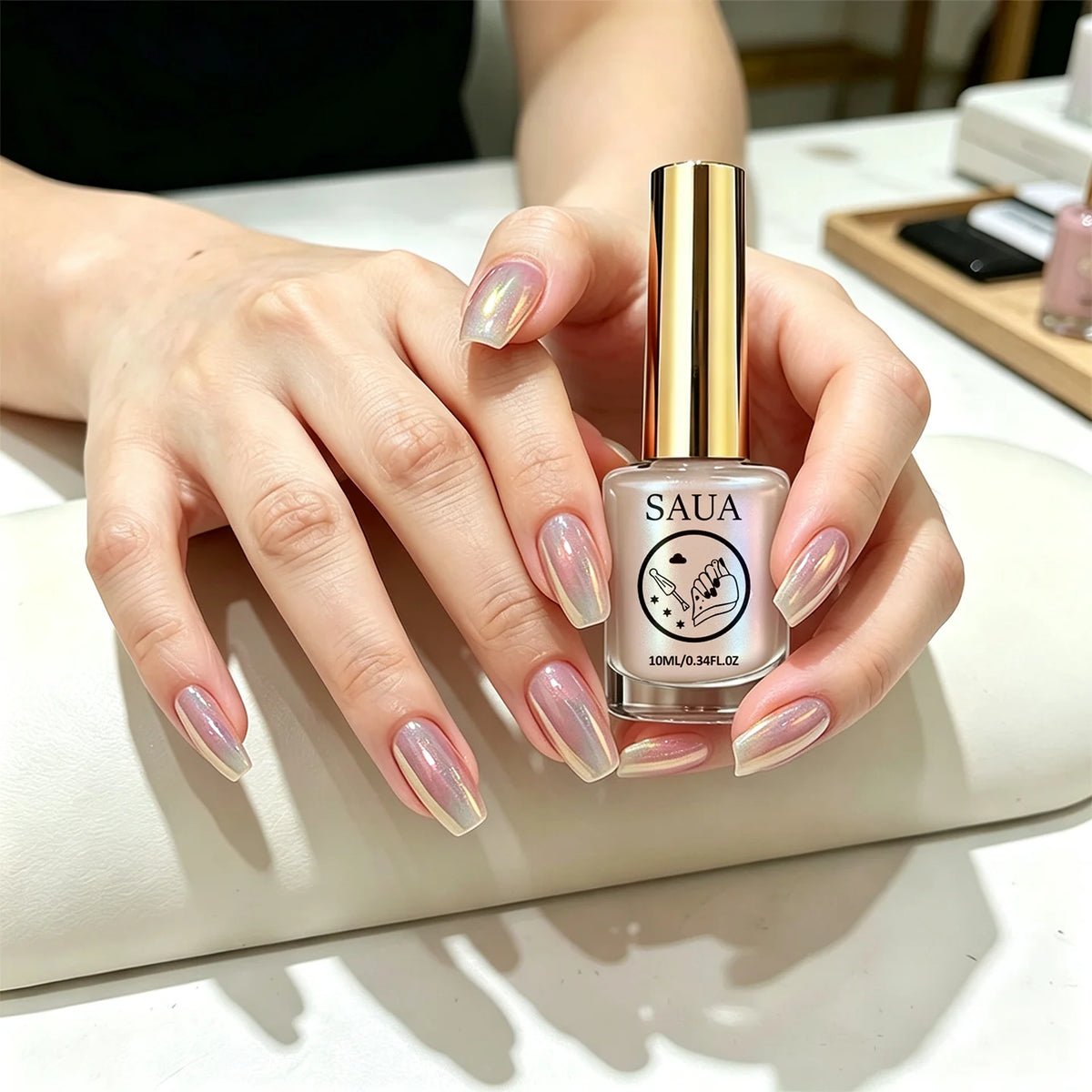 Colorful Aurora Polarized Nude Nail Polish 10ML, Gentle Versatile Color, Easy Application, Quick Dry, Glossy Transparent