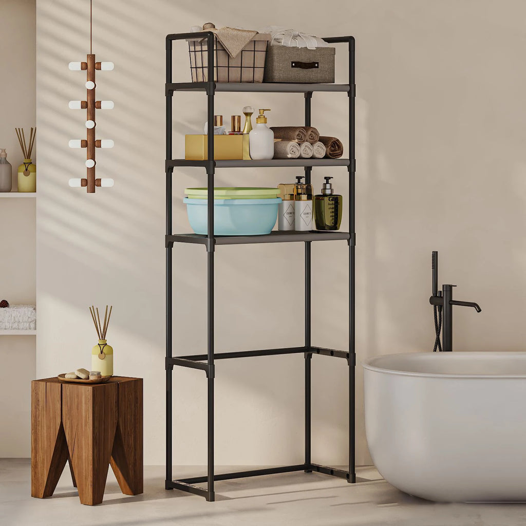 Bathroom Shelf,Washing Machine And Toilet Shelf,Laundry Storage Organizer,Space Saving,Metal Tube Bracket,Fabric Compartment