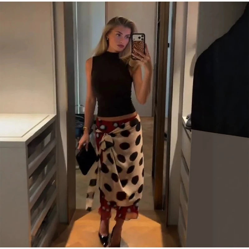 Sexy Printed Polka Dot Dress Retro Sheer Turn-down Collar Button Detachable Scarf Robe 2026 Summer Chic Y2k Women Casual Dresses